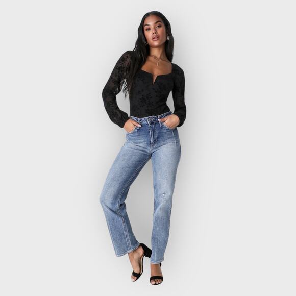 Lulus Regal Rendezvous Floral Bodysuit | Medium Black Mesh Long Sleeve Velvet - Picture 5 of 11